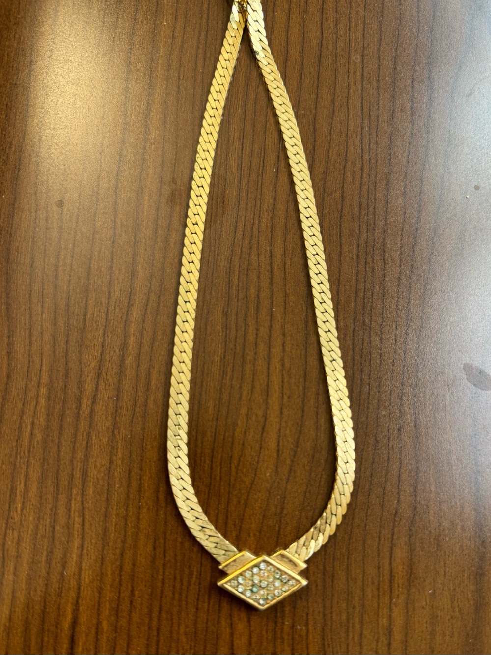 Vintage Christian Dior Rhinestone Geometric Chevron Herringbone Necklace Signed